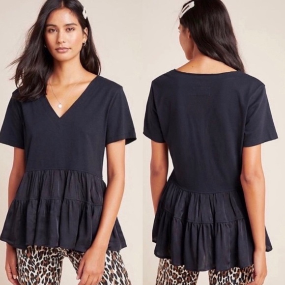 Anthropologie Tops - Anthropologie Maeve Louisa Navy V Neck Tiered Top; Size XS